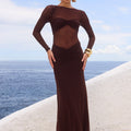 ROMY SLEEVED RUCHED MAXI DRESS - BITTER CHOCOLATE