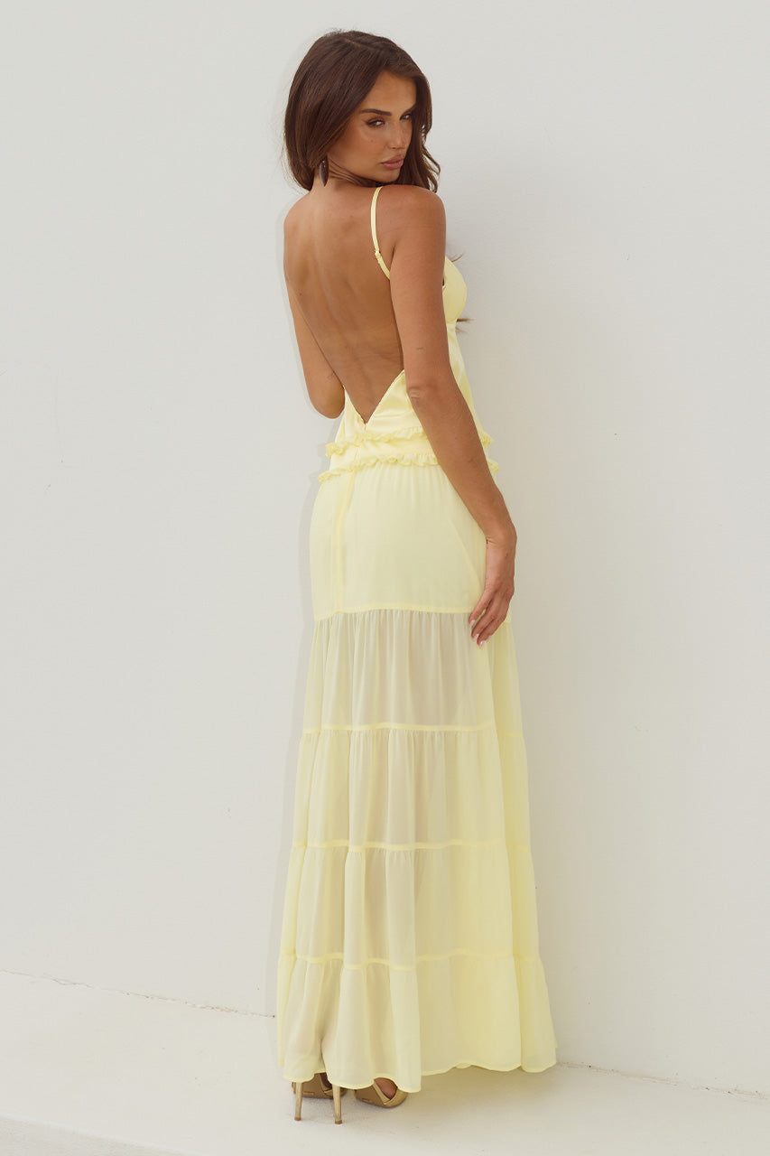 ROSETTA BACKLESS TIERED MAXI DRESS