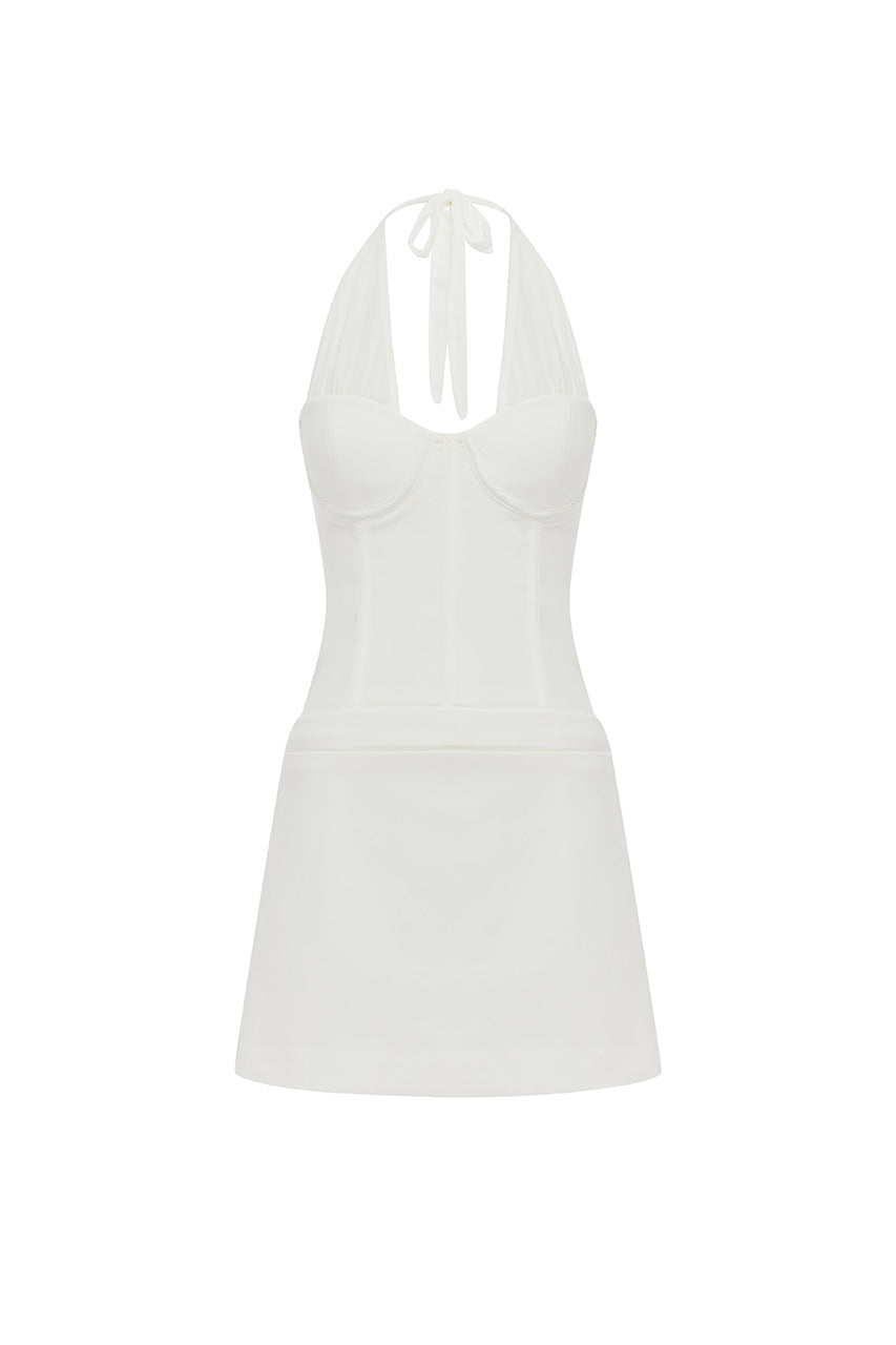 SABRINE HALTER CORSET MINI DRESS - WHITE