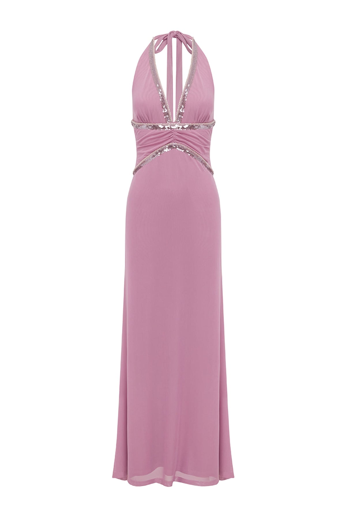 SAFFI HALTER DEEP PLUNGE MAXI DRESS - ORCHID