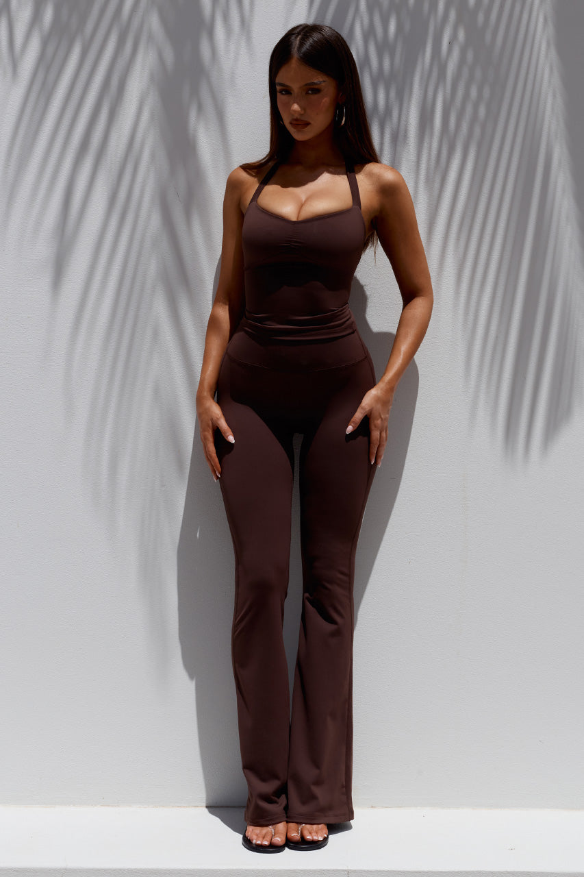 KIARA HIGH RISE FLARED LEGGINGS - CHOCOLATE