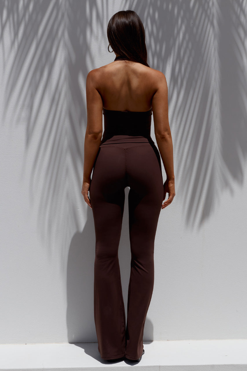 KIARA HIGH RISE FLARED LEGGINGS - CHOCOLATE