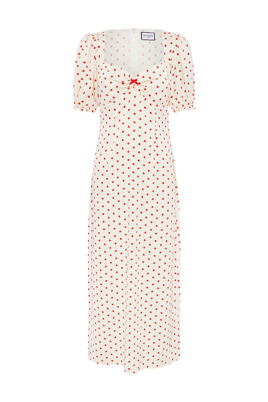 SARELA MIDI DRESS - WHITE/RED - SARELAMIDIDRESS