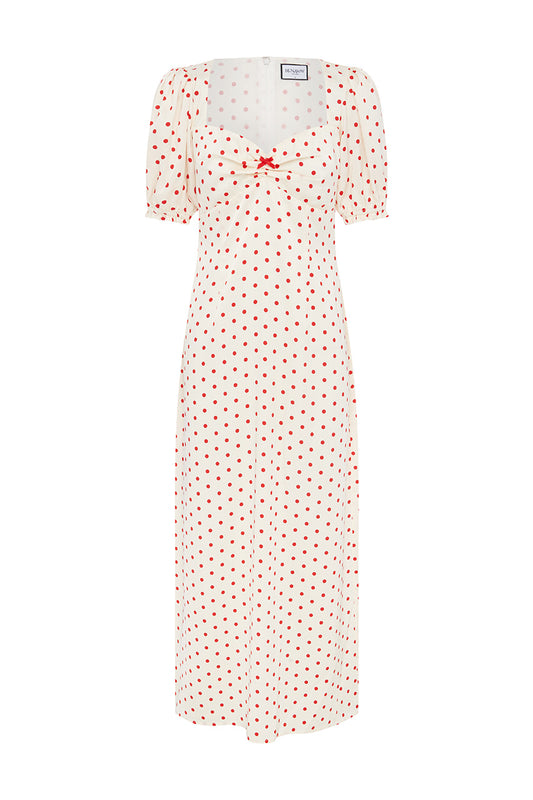 SARELA MIDI DRESS - WHITE/RED - SARELAMIDIDRESS