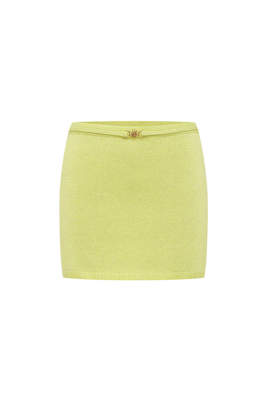 SAVANA KNIT MINI SKIRT WITH BELT - LIME