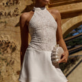 SENNA HALTER OPEN BACK MINI DRESS - WHITE