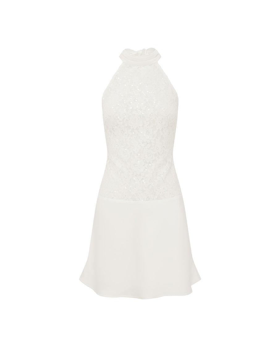 SENNA HALTER OPEN BACK MINI DRESS - WHITE