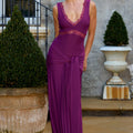 SOPHIA V-NECK LACE TRIM MAXI DRESS - PLUM