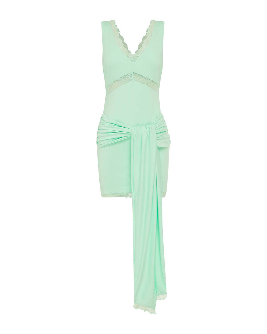 SOPHIA V NECK LACE TRIM MINI DRESS - KEY LIME