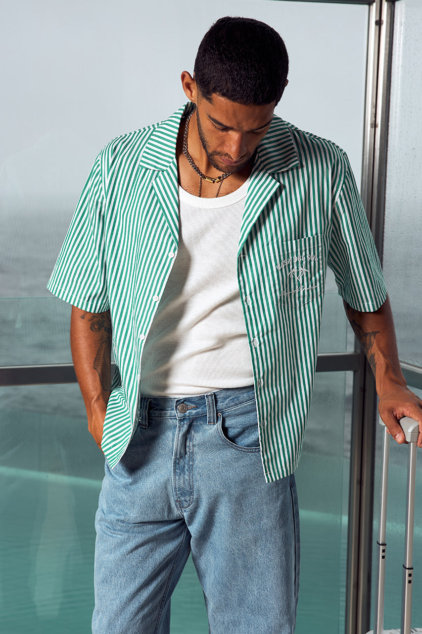 SYLAS SHORT SLEEVE SHIRT - GREEN STRIPE