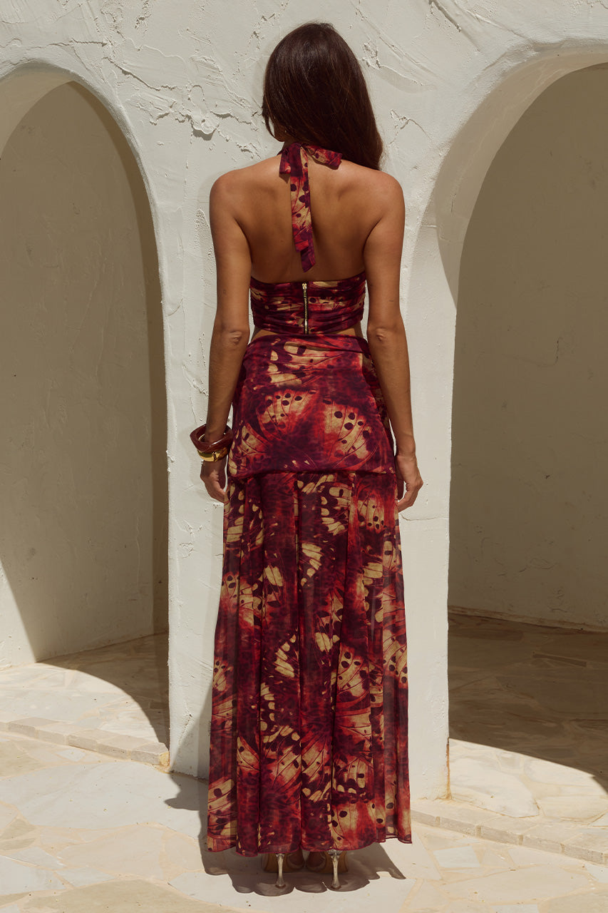 VALLETTA HANDKERCHIEF MAXI SKIRT - ELIANA RED