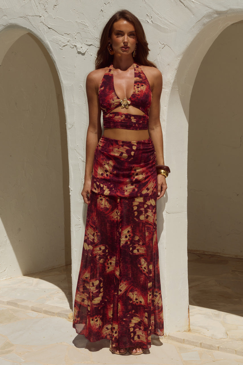 VALLETTA HANDKERCHIEF MAXI SKIRT - ELIANA RED