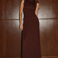 VAYDA HIGH NECK MAXI DRESS - BITTER CHOCOLATE