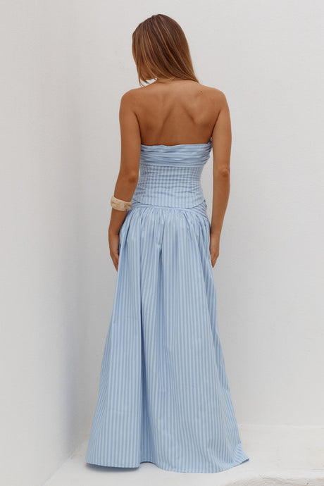 HANNAH SOFT PLEAT A-LINE MAXI SKIRT - BLUE STRIPE