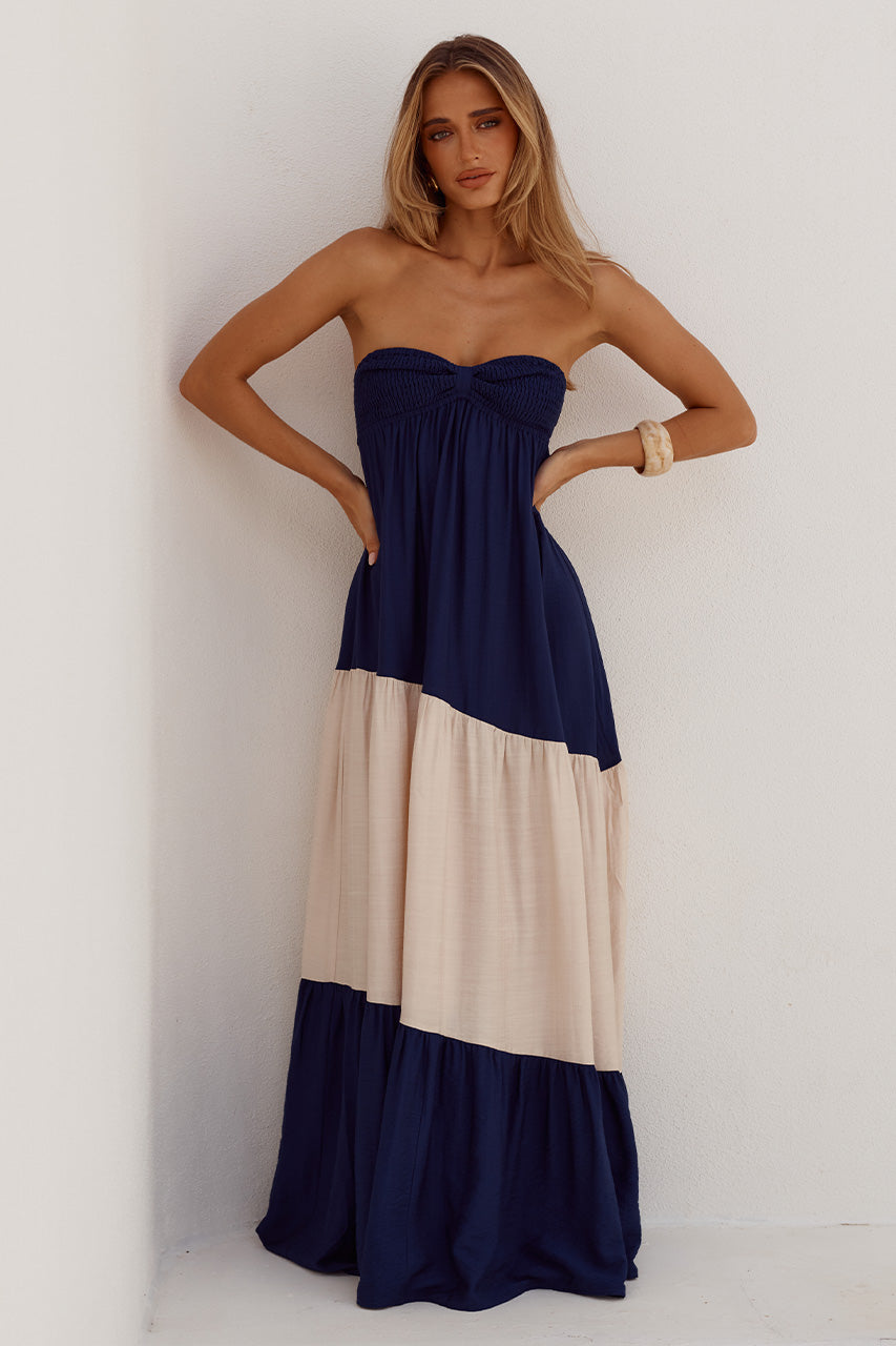 VITTORIA STRAPLESS MAXI DRESS - NAVY/CREAM
