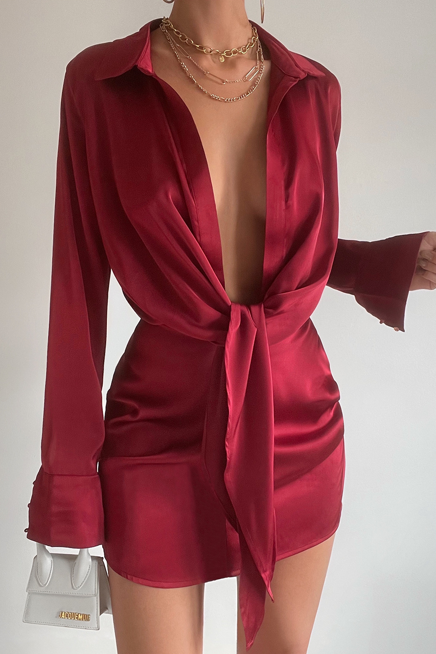 RUBY SILK DRESS - MERLOT – runawaythelabel.com