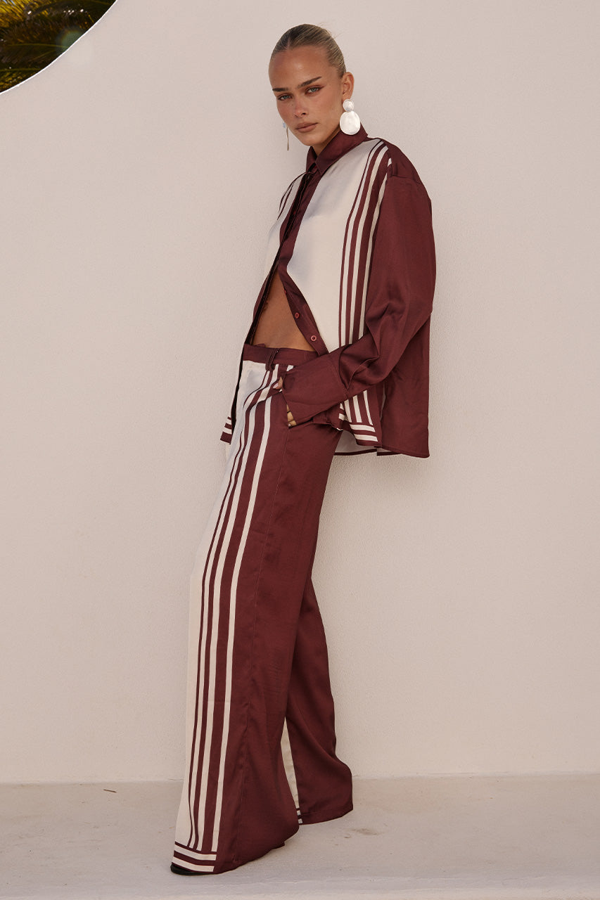 ZARA SLEEVED SHIRT - WINE STRIPE