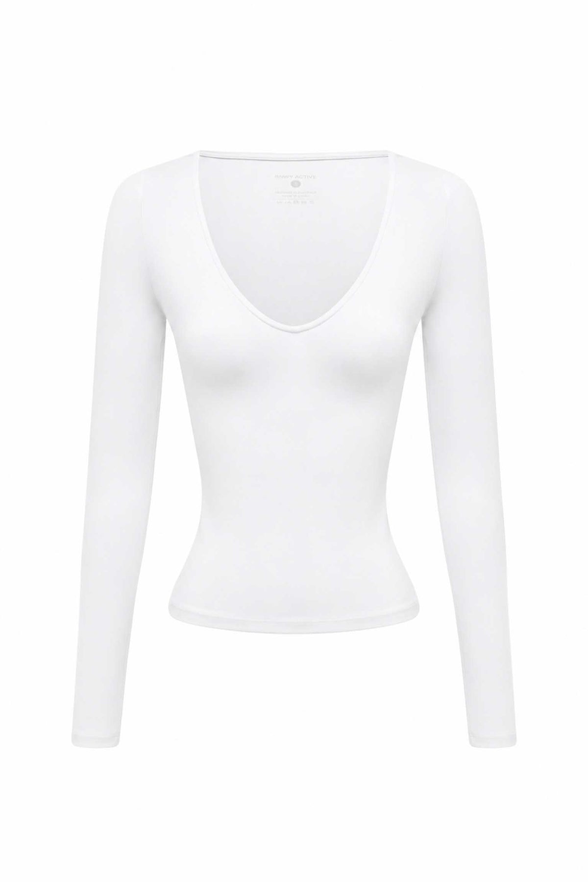 ZELDA LOW V-NECK LONG SLEEVE TOP - WHITE