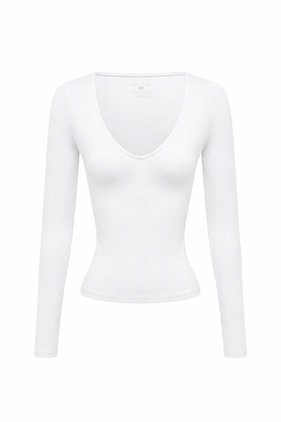 ZELDA LOW V-NECK LONG SLEEVE TOP - WHITE