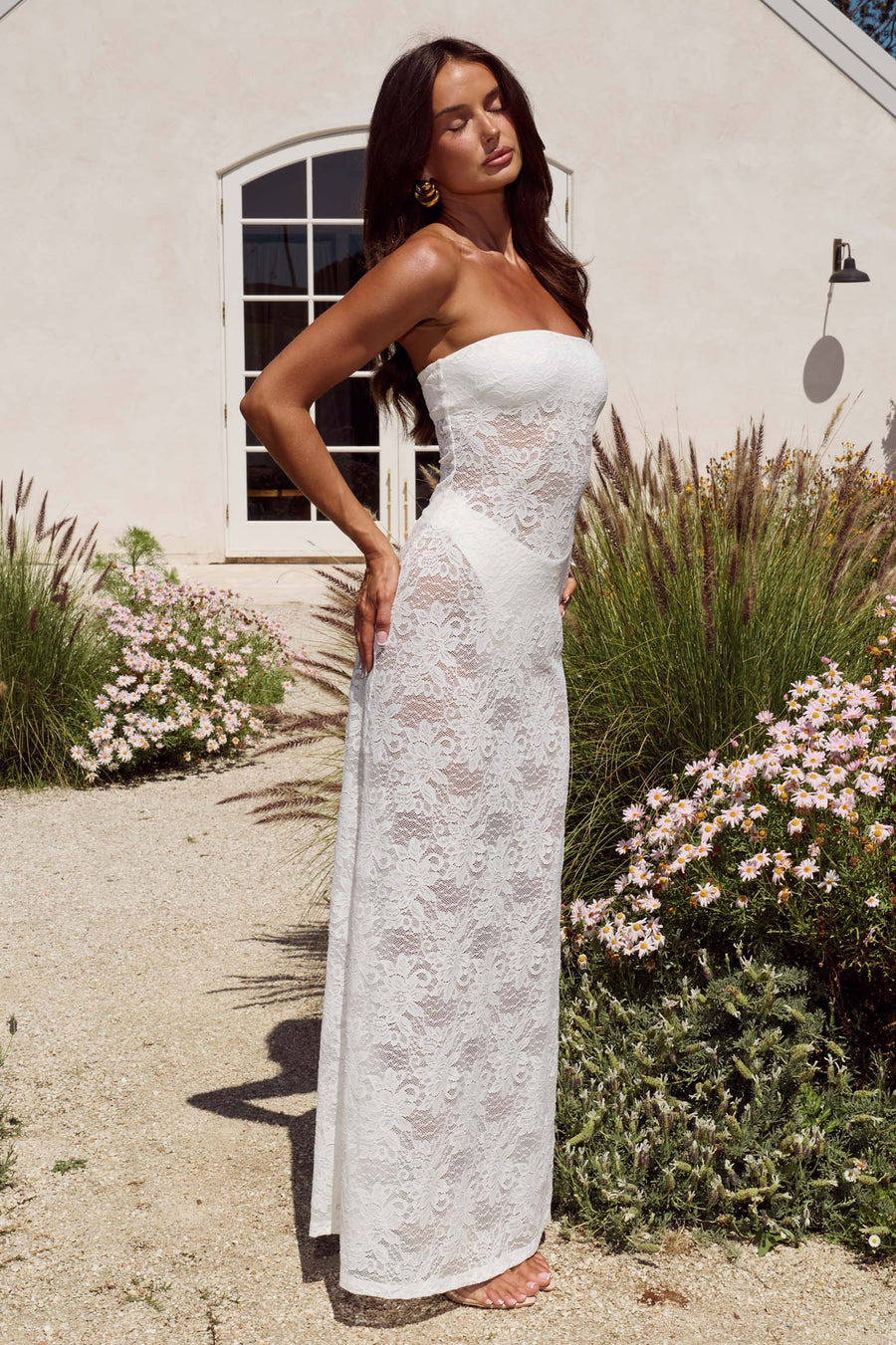 ZELINA STRAPLESS LACE MAXI DRESS - WHITE