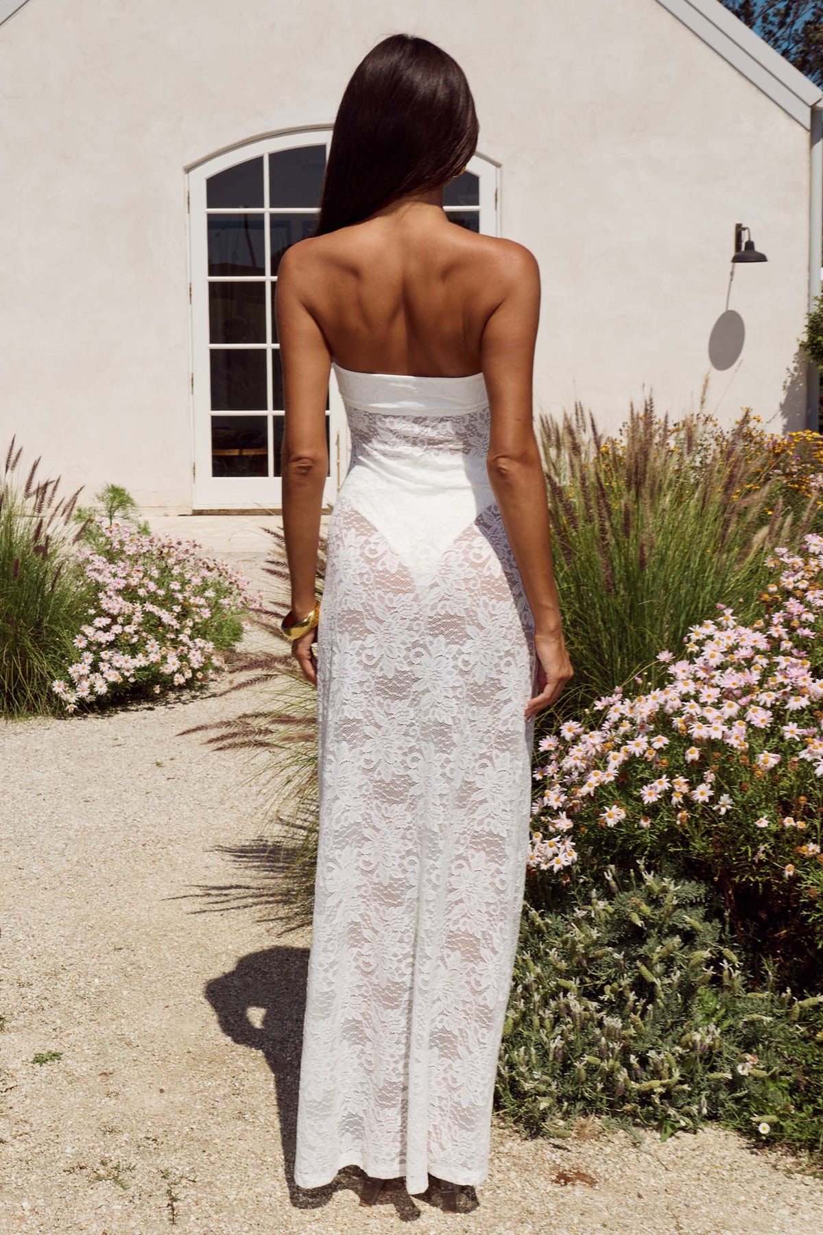 ZELINA STRAPLESS LACE MAXI DRESS - WHITE