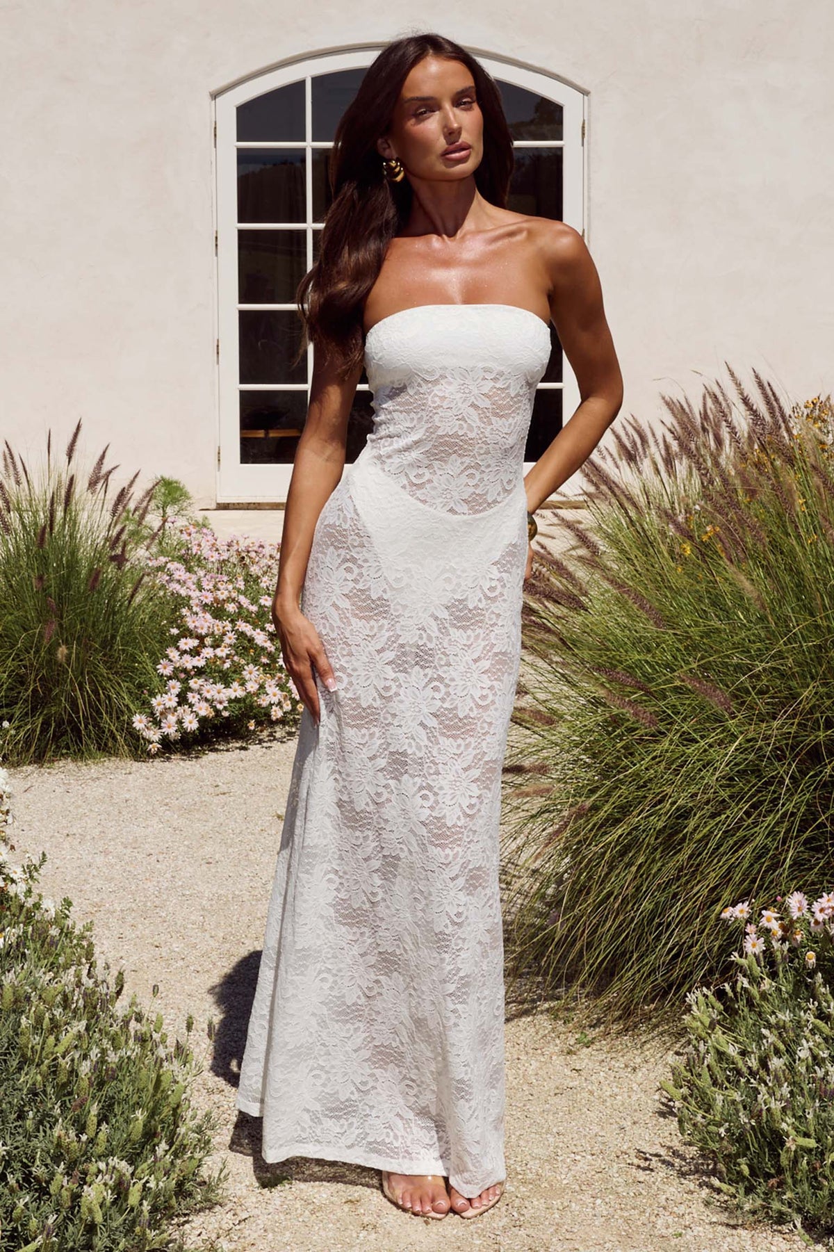 ZELINA STRAPLESS LACE MAXI DRESS - WHITE