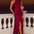 ZELMA HIGH NECK MAXI DRESS - WINE