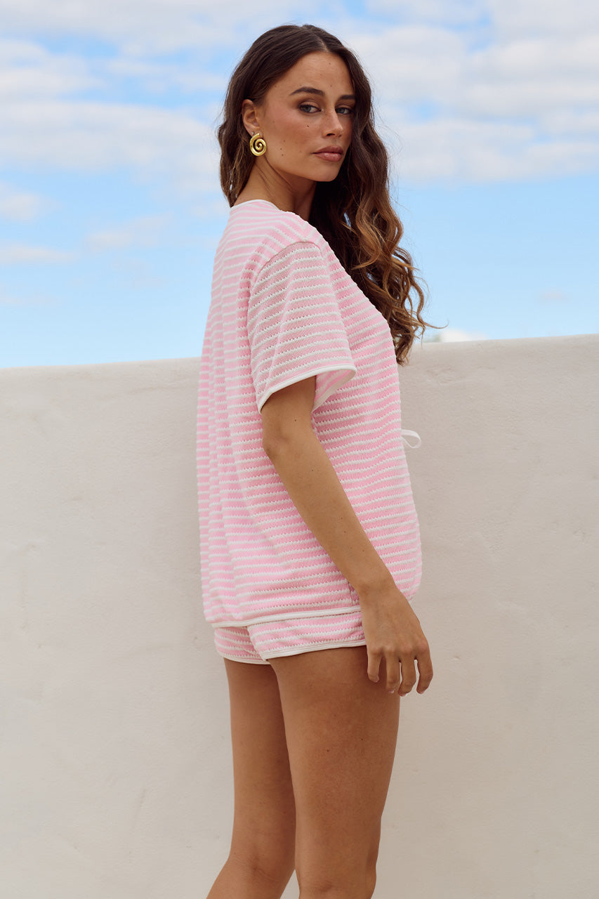 ZOEY MULTI TIE TOP - PINK/WHITE