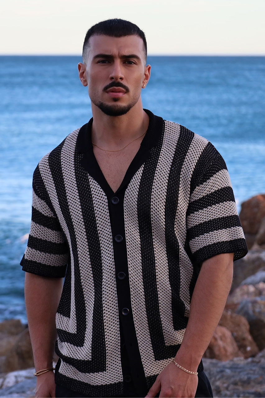 THEO KNIT SHIRT - SAND/BLACK - alfrep95-Theoknittop