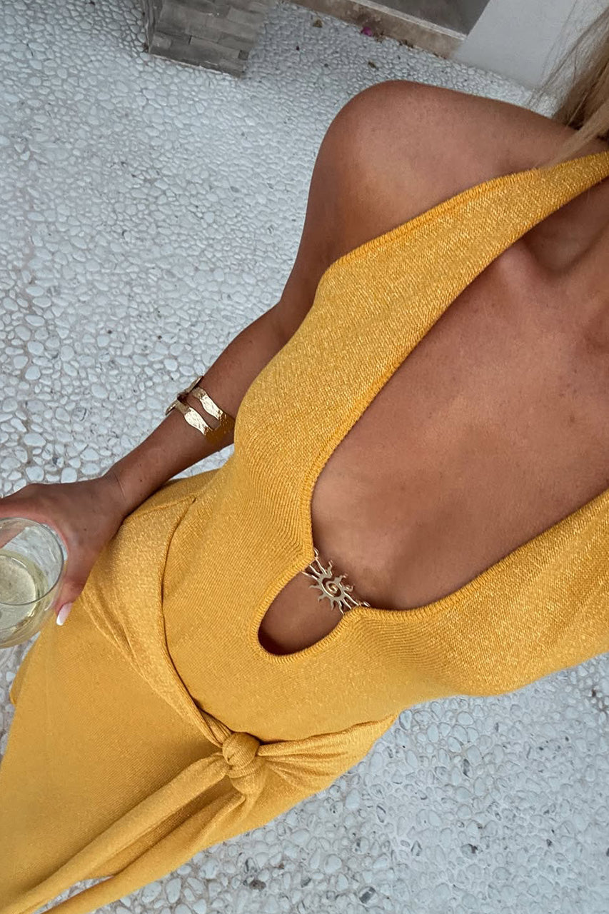 AYELLA DEEP-V KNIT MAXI DRESS - MANGO
