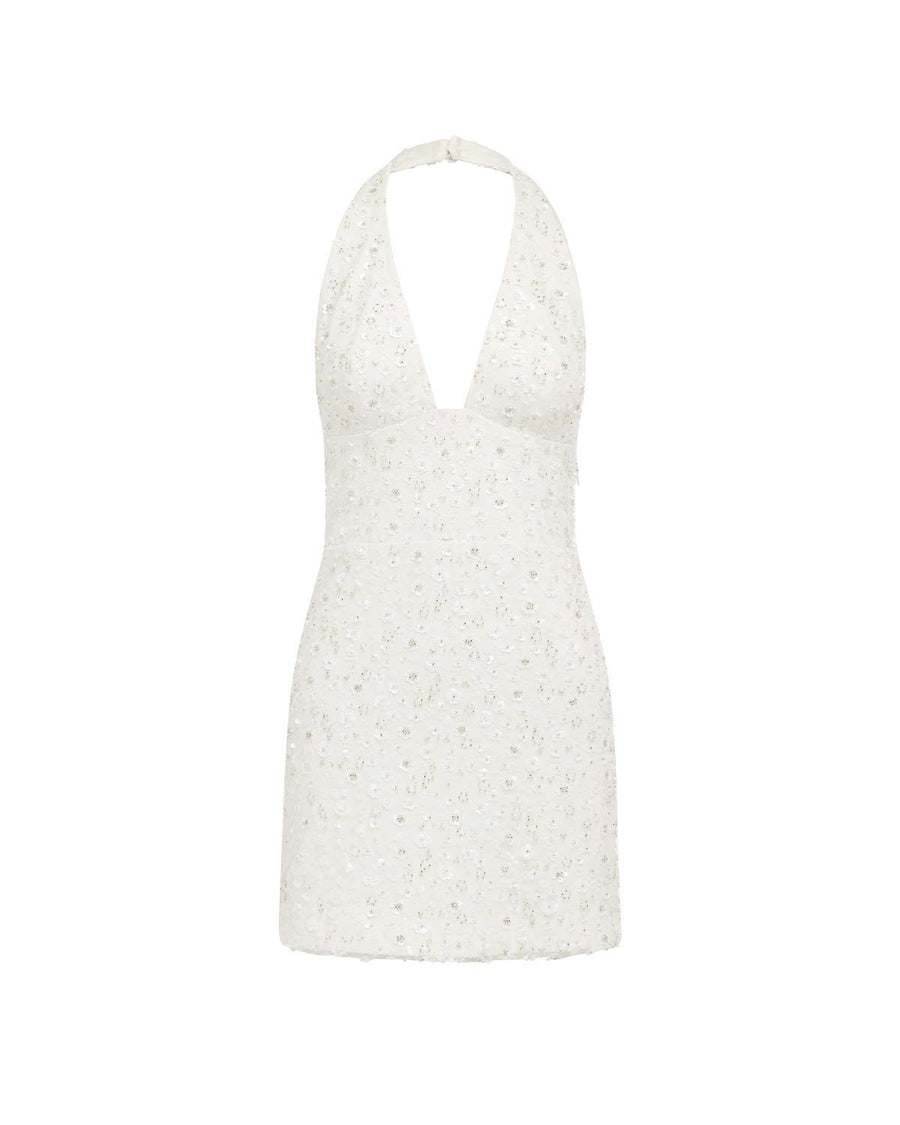 VIONNE HALTER MINI DRESS - WHITE