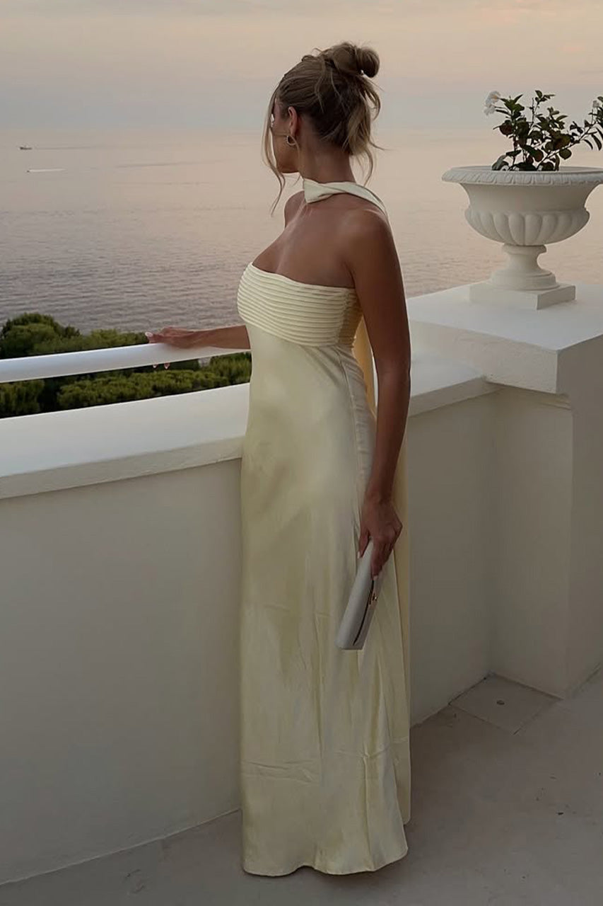 ELSA STRAPLESS SCARF MAXI DRESS - LEMON