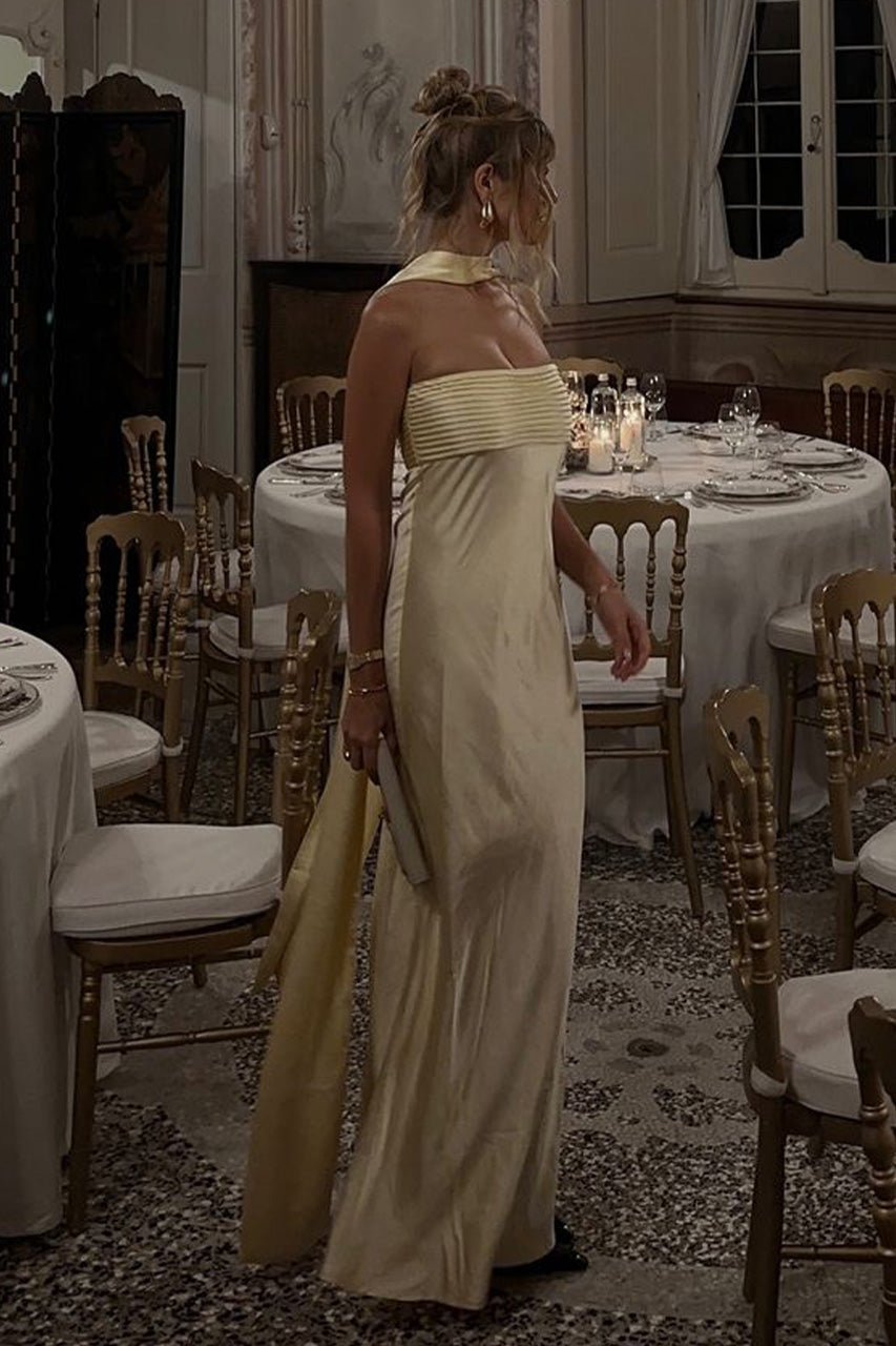 ELSA STRAPLESS SCARF MAXI DRESS - LEMON