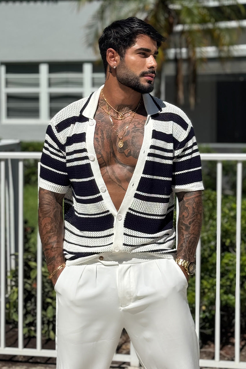MONROE TOP - WHITE/NAVY STRIPE