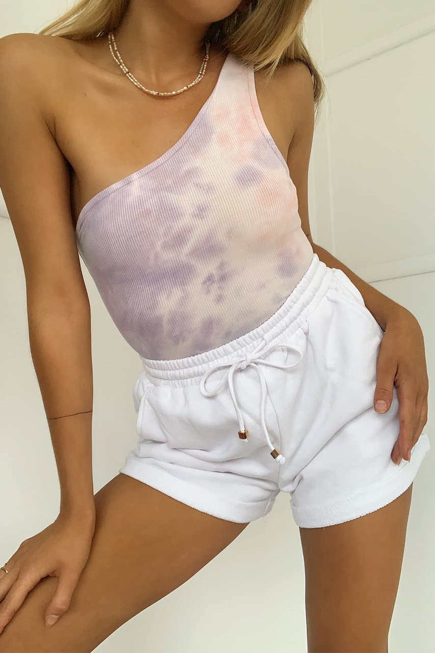 Fairy Floss Bodysuit - Lilac Tie Dye - whiteshorttiedyebodysuit2_79457bcf-61d1-4300-b652-d9362c0e469f